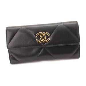 Chanel Nineteen Chain Coco Mark Matelasse Long Wallet Black